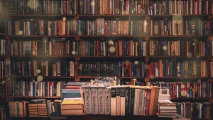 Books collection with lights