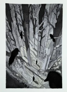 Home 13 Crossing to the Other Side of Depth. Ink on cotton paper.